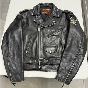 Hot Leathers Mens Black Leather Motorcycle Jacket Choppers Biker embroidered